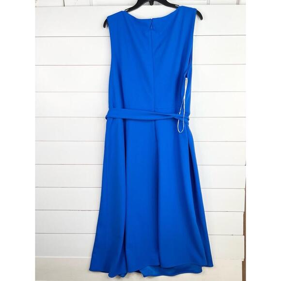 DKNY Blue Waist Belt Button Detail Crew Neck Sleeveless Scuba Crepe Dress Sz 20W - Picture 3 of 15